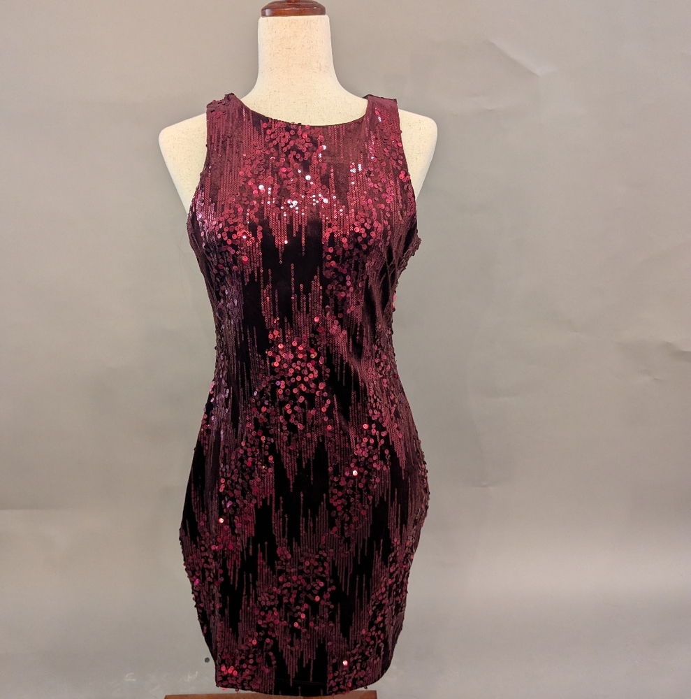 Emerald Sundae Burgundy Sequin Bodycon Cocktail Dress – Sleeveless  Size Medium
